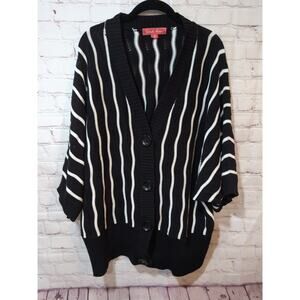 Gabriella Molinari 3X Open Knit Cotton Cardigan Black White Striped Dolman Plus